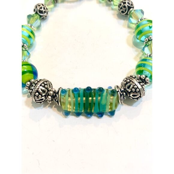 Vintage Turquoise Green Murano Venetian Glass  Bracelet #Italy #handmade - Picture 5 of 5